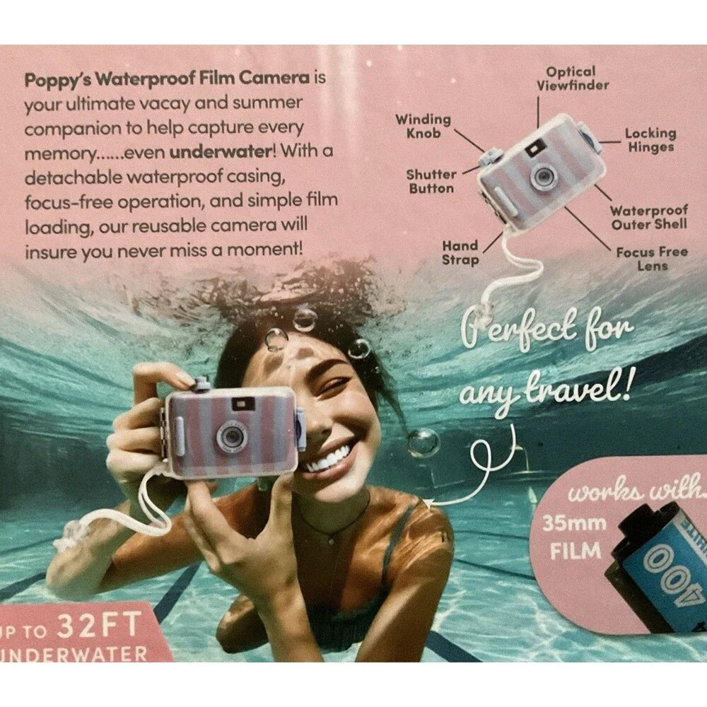 Poppy Lavender And Pink Waterproof Film Camera With Black & White Film Included